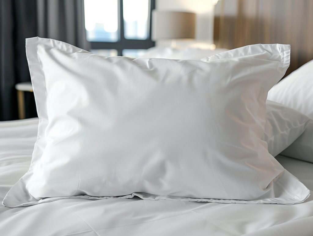 Oreiller blanc sur un lit d'hôtel impeccable