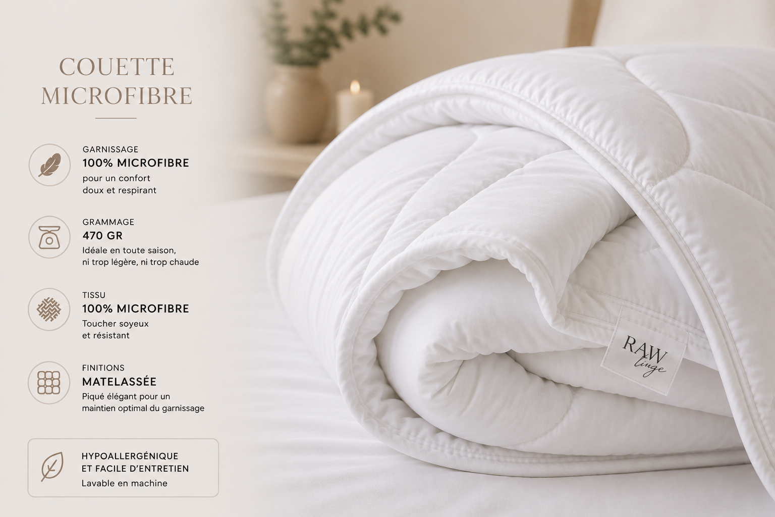 Couette Blanche 470g/m² Rawi Linge Couette Blanche 470g/m² Rawi Linge